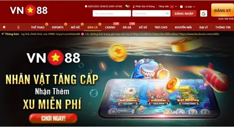 Sảnh bắn cá VN88 thiết kế giao diện đẹp, bắt mắt