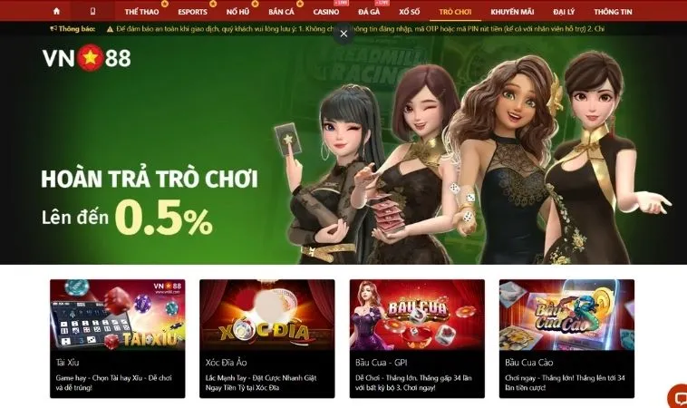 Sảnh game nhanh VN88 thiết kế giao diện đẹp, chuyên nghiệp