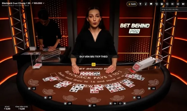 Giao diện chơi Blackjack tại VN88